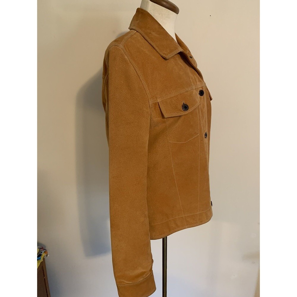 LL Bean Leather Jacket Womens Medium Regular Button Up Chest Pockets Suede - Picture 3 of 14